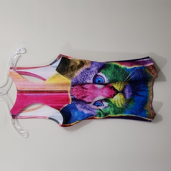 Neon colorful cat face graphic racerback tank top woman's size medium - Picture 5 of 7